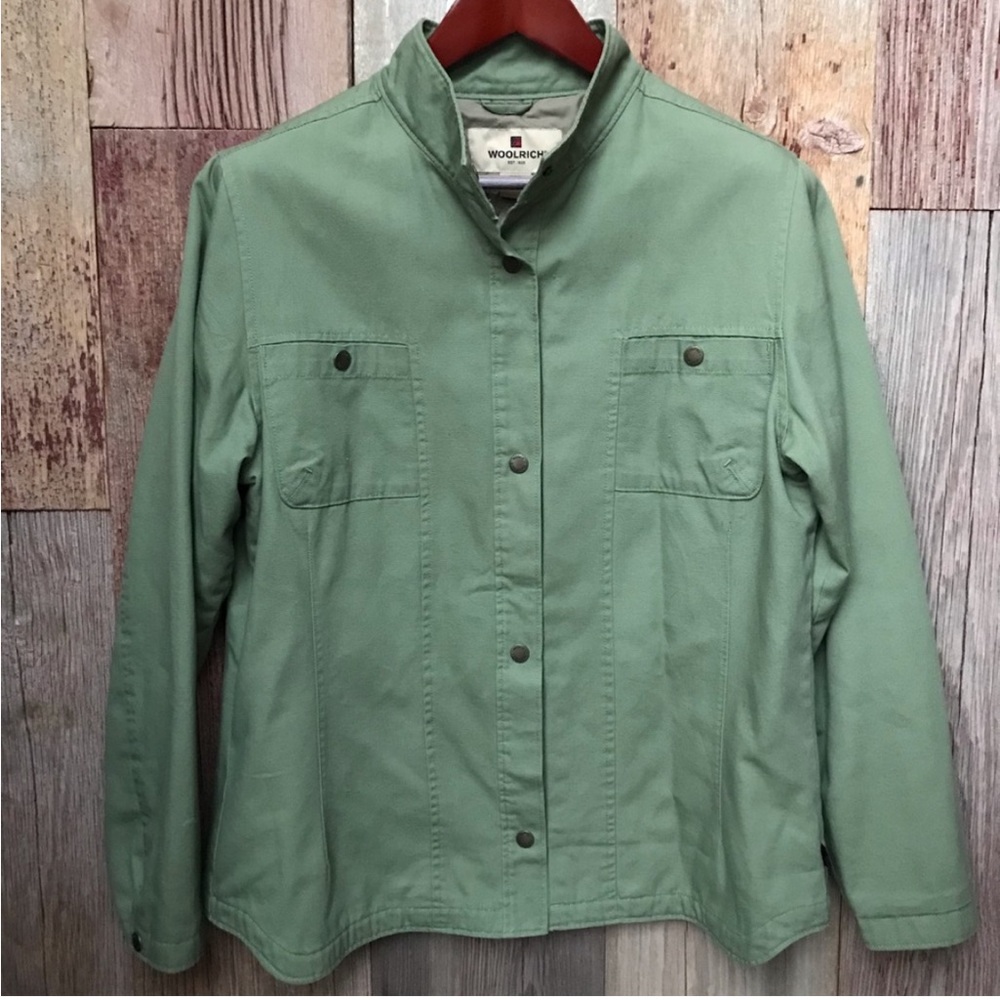 Woolrich Green Utility Chore Jacket with Stand-Up Collar M